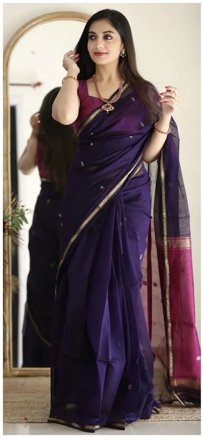 Maheshwari Zari Butta Contrast Pallu Saree